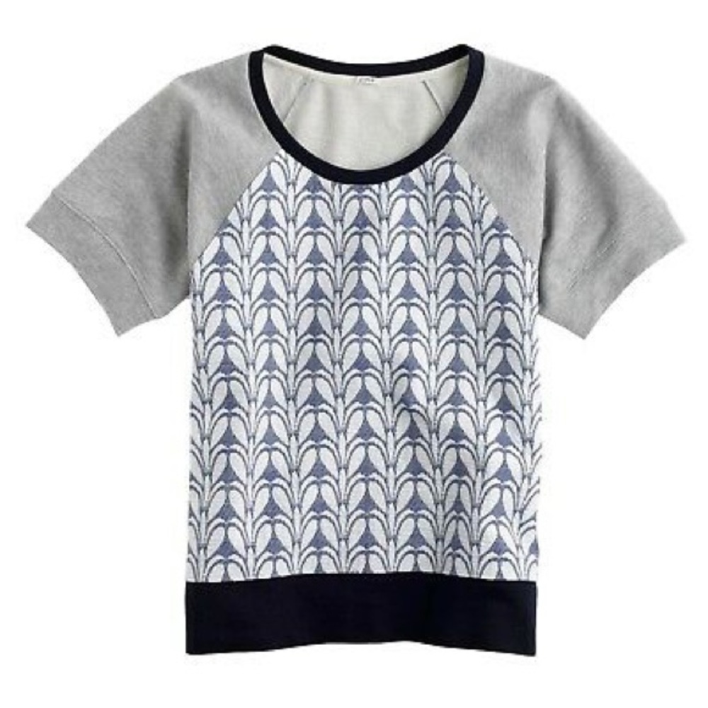 J. Crew Short Sleeve Patterned Knit Top in Navy, Gray, White